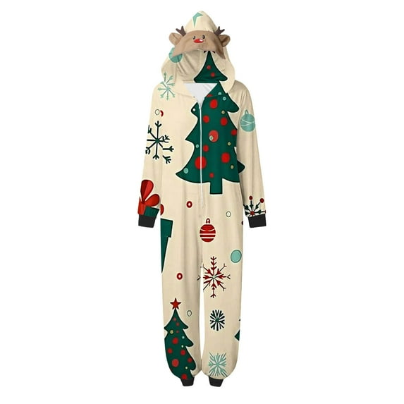 HomeDM Matching Christmas Onesie Pajamas for Family, Hooded One Piece Vacation PJs, Cute Printed Holiday Loungewear(Women Size S)