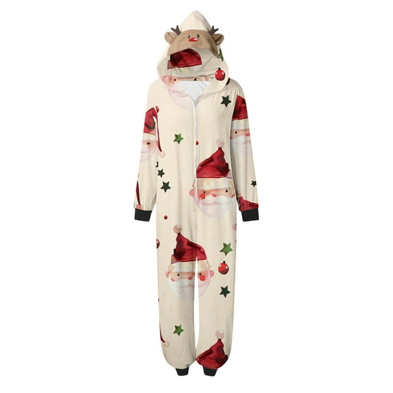 HomeDM Matching Christmas Onesie Pajamas for Family, Hooded One Piece Vacation PJs, Cute Printed Holiday Loungewear(Women Size S)