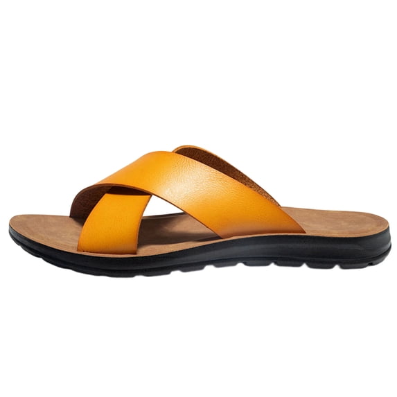 HomeDM Men's Flat Sandals Summer Open Toe Slip On Cross Strap Casual Travel Vacation Beach Sandals, Yellow Size 8