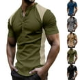 thumbnail image 1 of HomeDM Men's Henley Button Down Shirts, Color Block Short Sleeve Casual Basic Tee Summer Lightweight T Shirts, Army Green, 1 of 8