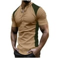 thumbnail image 1 of HomeDM Men's Henley Button Down Shirts, Color Block Short Sleeve Casual Basic Tee Summer Lightweight T Shirts, Khaki, 1 of 7