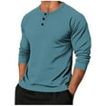 thumbnail image 1 of HomeDM Men's Henley Button Down T-Shirt Crew Neck Long Sleeve Pullover Tops Soft Solid Color Basic Tee, Sky Blue, 1 of 5