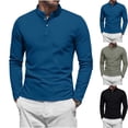 thumbnail image 1 of HomeDM Men's Henley Shirts Long Sleeve Button Crew Neck Slim Fit Casual Pullover Tee Shirt, Blue, Size L, 1 of 6