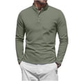 thumbnail image 1 of HomeDM Men's Henley Shirts Long Sleeve Button Crew Neck Slim Fit Casual Pullover Tee Shirt, Green, Size 5XL, 1 of 5