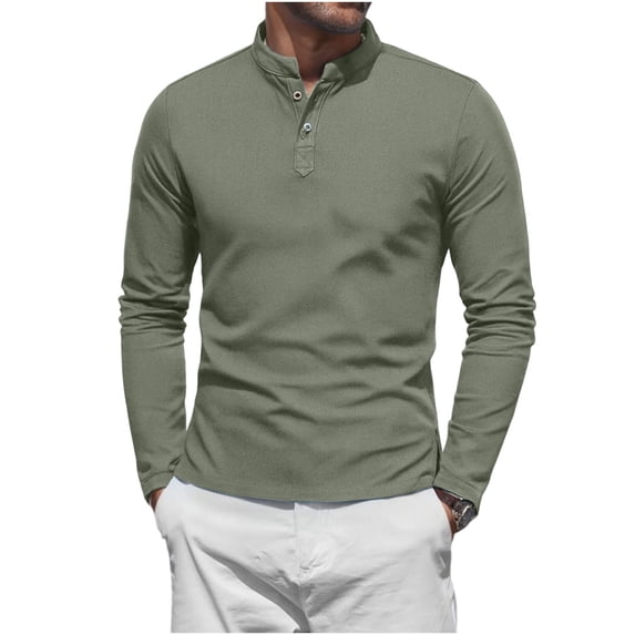 HomeDM Men's Henley Shirts Long Sleeve Button Crew Neck Slim Fit Casual Pullover Tee Shirt, Green, Size 5XL