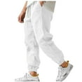 thumbnail image 1 of HomeDM Men's Joggers with Pockets Drawstring Elastic Waist Cotton Linen Sweatpants for Workout Gym White Size XL, 1 of 6