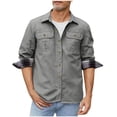 thumbnail image 1 of HomeDM Men's Long Sleeve Shirt Jacket, Snap Button Plaid Outdoor Warm Jacket Outerwear, Gray, 1 of 7