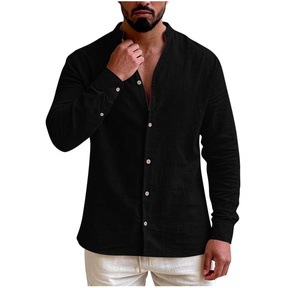 HomeDM Men's Long Sleeve Shirts Henley Button Down Summer Fall Beach Basic T-Shirts, Black