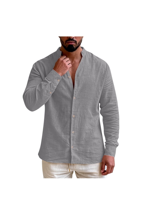HomeDM Men's Long Sleeve Shirts Henley Button Down Summer Fall Beach Basic T-Shirts, Gray