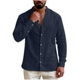 thumbnail image 1 of HomeDM Men's Long Sleeve Shirts Henley Button Down Summer Fall Beach Basic T-Shirts, Navy, 1 of 9