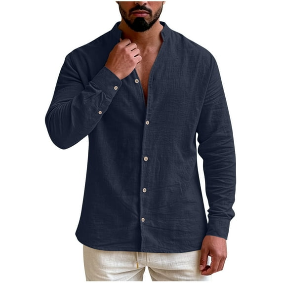 HomeDM Men's Long Sleeve Shirts Henley Button Down Summer Fall Beach Basic T-Shirts, Navy