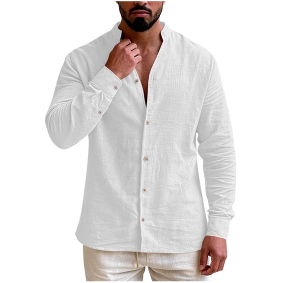 HomeDM Men's Long Sleeve Shirts Henley Button Down Summer Fall Beach Basic T-Shirts, White