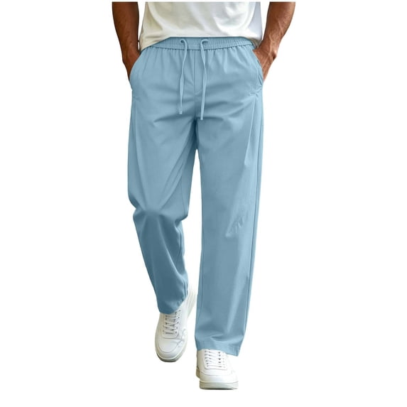 HomeDM Men's Lounge Pants Drawstring Waist with Pockets Casual Trousers Light Blue Workout Hiking Work Joggers Size 2XL