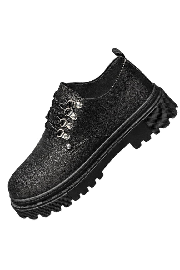 Men's Platform Dress Shoes Round Toe Lace-Up Slip-On Low Chunky Heels Casual Work Loafers, Black Size 9