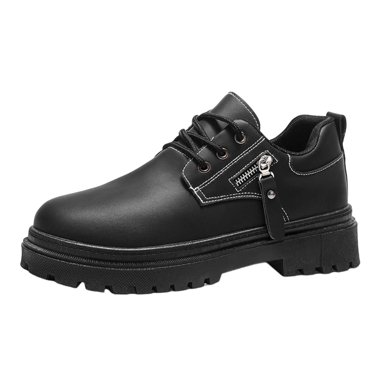 HomeDM Men's Platform Loafers Round Toe Lace-Up Slip-On Low Chunky ...