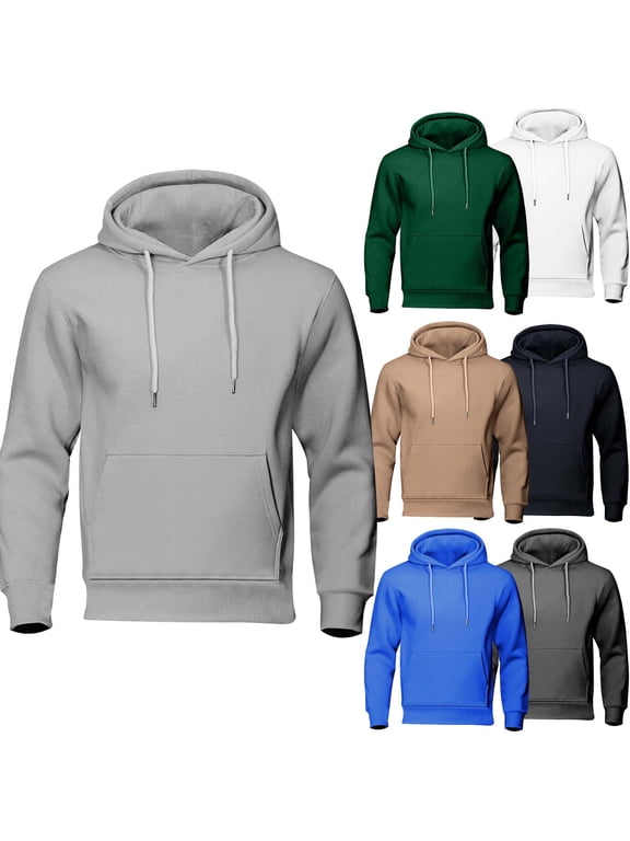 HomeDM Men's Pullover Hoodie, Long Sleeve Thin Fleece Sweatshirt Tops with Pocket, Solid Color, Gray