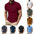 thumbnail image 1 of HomeDM Men's Quarter Zip Shirts, Solid Color Casual Short Sleeve Classic Fit Golf Basic Tees, Wine, 1 of 9