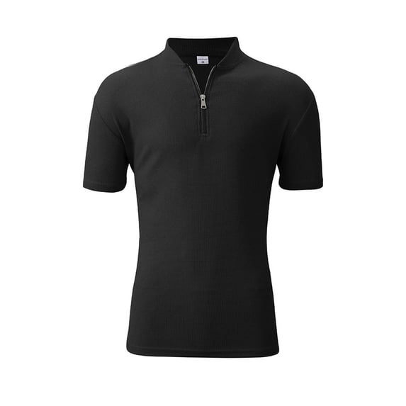 HomeDM Men's Quarter Zip Short Sleeve Athletic T-Shirts Mock Neck Solid Color Workout Pullover Tops, Black Size 2XL