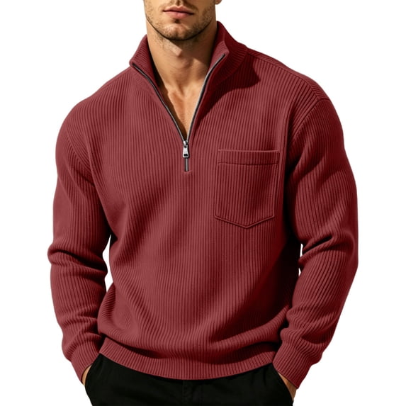 HomeDM Men's Quarter Zip Sweatshirts Corduroy Stand Collar Casual Pullover Tops Long Sleeve with Pockets
