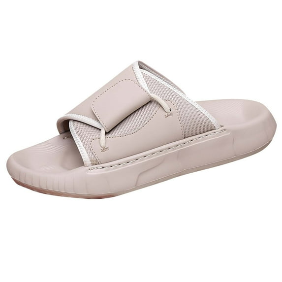 HomeDM Men's Sandals Thick Sole Comfort and Support Summer Beach Walking Shoes Non-Slip Slippers for Indoor Outdoor, Beige Size 7