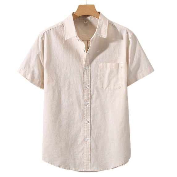 HomeDM Men's Short Sleeve Button Down Shirts Solid Color Summer Casual Vacation Collared Tops, Khaki, Size 5XL
