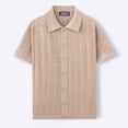thumbnail image 1 of HomeDM Men's Short Sleeve Button Down Shirts Textured Cable Knit Casual Summer Collared Tops, Khaki, Size 3XL, 1 of 5