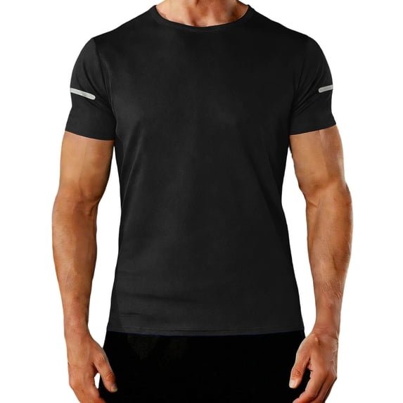 HomeDM Men's Short Sleeve Crew Neck Workout T-Shirts Summer Quick Dry Gym Running Athletic Tops, Black, Size S