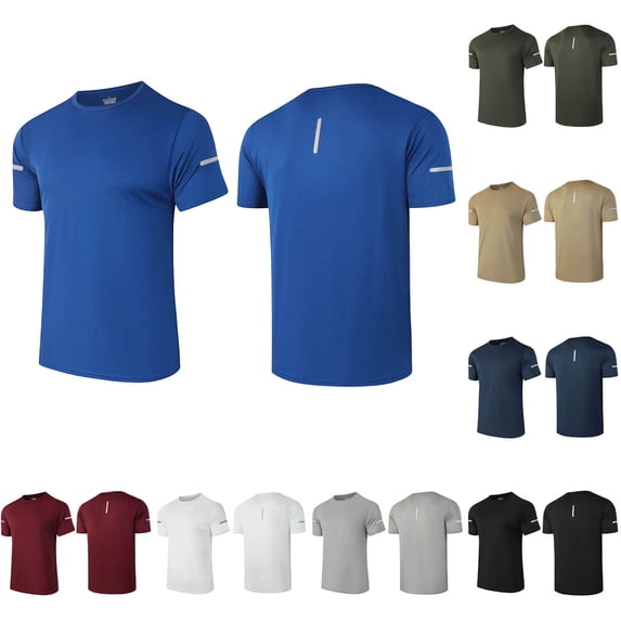 HomeDM Men's Short Sleeve Crew Neck Workout T-Shirts Summer Quick Dry Gym Running Athletic Tops, Blue, Size L