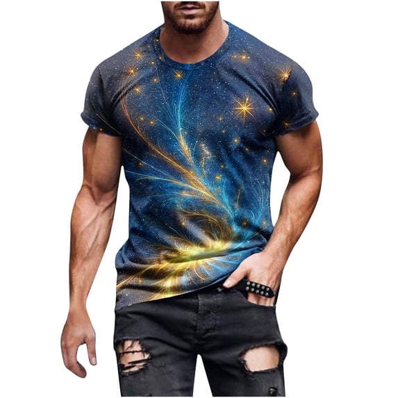 HomeDM Men's Short Sleeve T-Shirts Stylish Graphic Crew Neck Pullover Tops for Summer Casual, Size L