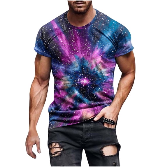 HomeDM Men's Short Sleeve T-Shirts Stylish Graphic Crew Neck Pullover Tops for Summer Casual, Size L