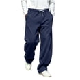 thumbnail image 1 of HomeDM Men's Sweatpants Wide Leg Lounge Sweat Pants Drawstring Elastic Waist Open Bottom Workout Joggers with Pockets Navy 3XL, 1 of 9