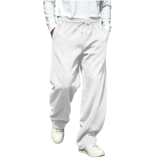 HomeDM Men's Sweatpants Wide Leg Lounge Sweat Pants Drawstring Elastic Waist Open Bottom Workout Joggers with Pockets White M