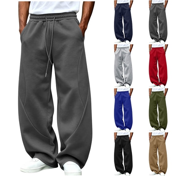 HomeDM Men's Sweatpants with Pocket Wide Leg Open Bottom Athletic Joggers Dark Gray Drawstring Workout Gym Casual Pants Size L