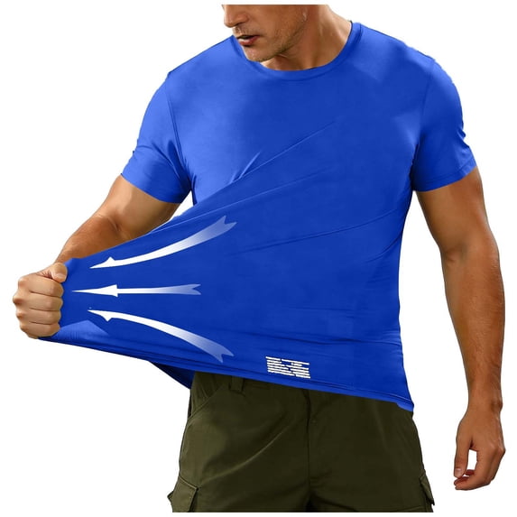 HomeDM Men's Workout Shirts Short Sleeve Crew Neck Quick Dry Summer Basic Tee Tops for Gym Athletic Running, Blue, Size 2XL