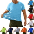 thumbnail image 1 of HomeDM Men's Workout Shirts Short Sleeve Crew Neck Quick Dry Summer Basic Tee Tops for Gym Athletic Running, Light Blue, Size L, 1 of 7