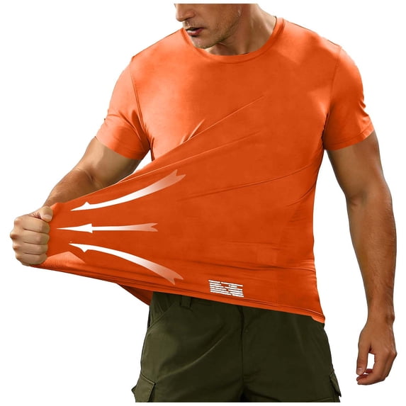 HomeDM Men's Workout Shirts Short Sleeve Crew Neck Quick Dry Summer Basic Tee Tops for Gym Athletic Running, Orange, Size L