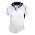 thumbnail image 1 of HomeDM Men's Workout Shirts Summer Short Sleeve Hooded Button Pullover Gym Athletic T-Shirts, White, Size L, 1 of 6
