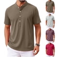 thumbnail image 1 of HomeDM Mens Button Crew Neck T-Shirts Short Sleeve Henley Pullover Shirts Casual Summer Basic Tee Shirt, Army Green, Size L, 1 of 8