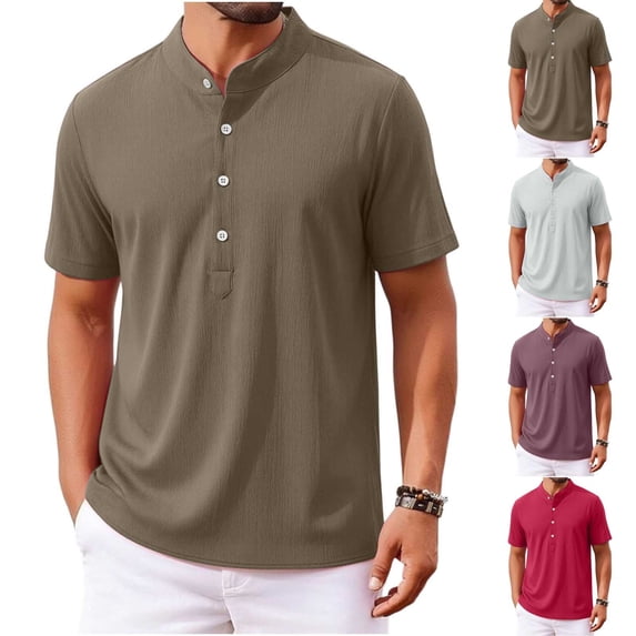 HomeDM Mens Button Crew Neck T-Shirts Short Sleeve Henley Pullover Shirts Casual Summer Basic Tee Shirt, Army Green, Size L