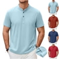thumbnail image 1 of HomeDM Mens Button Crew Neck T-Shirts Short Sleeve Henley Pullover Shirts Casual Summer Basic Tee Shirt, Sky Blue, Size 4XL, 1 of 9