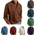 thumbnail image 1 of HomeDM Mens Button Down Shirts, Solid Color Long Sleeve with Pocket, Brown, 1 of 7