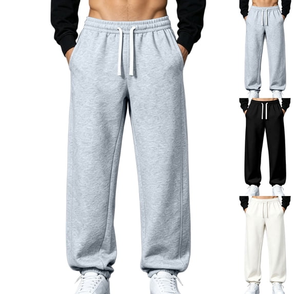 HomeDM Mens Joggers Sweatpants Drawstring Elastic Waist Sweat Pants with Pockets Gray Casual Workout Travel Size L