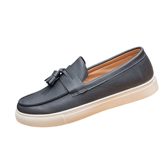 HomeDM Mens Loafers Shoes Closed Round Toe Slip On Comfort Casual Work Office Business Dress Shoes, Gray Size 9