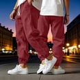 thumbnail image 1 of HomeDM Mens Pants with Pockets Drawstring Elastic Waist Cotton Linen Wine Workout Gym Tapered Joggers Size XL, 1 of 9