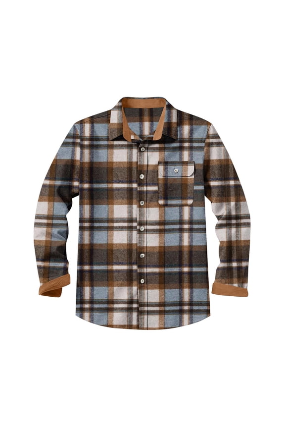 HomeDM Mens Plaid Shirts Long Sleeve Button Down Work Jacket Shirts with Pocket, Blue