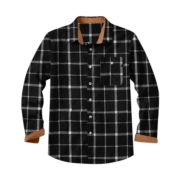 HomeDM Mens Plaid Shirts Long Sleeve Button Down Work Jacket Shirts with Pocket, White