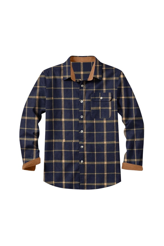 HomeDM Mens Plaid Shirts Long Sleeve Button Down Work Jacket Shirts with Pocket, Yellow