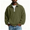 thumbnail image 1 of HomeDM Mens Quarter Zip Pullover Tops, Long Sleeve Waffle Texture Solid Color Sweatshirts, Army Green, 1 of 6