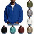 thumbnail image 1 of HomeDM Mens Quarter Zip Pullover Tops, Long Sleeve Waffle Texture Solid Color Sweatshirts, Blue, 1 of 7