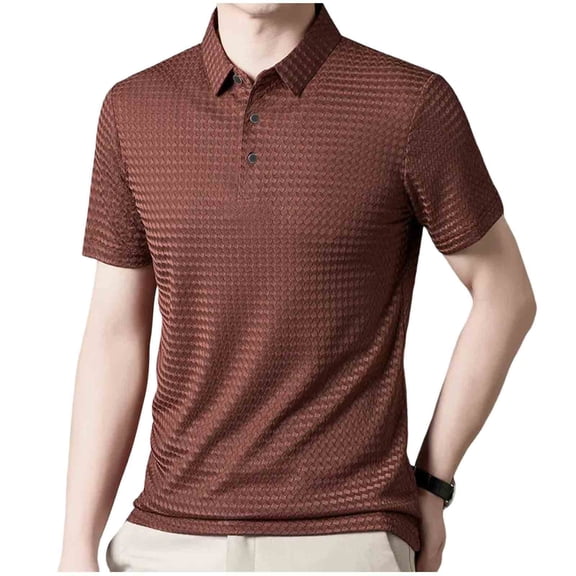 HomeDM Mens Short Sleeve Golf T-Shirts Summer Collared Button V Neck Pullover Tops for Casual Workout, Red, Size M